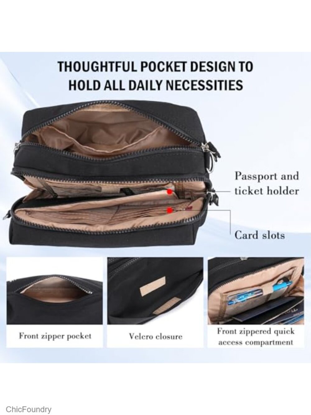 Small Nylon Crossbody Bag with RFID Anti Theft, Multi Pockets for Travel - Picture 4 of 6